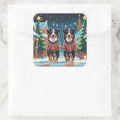 Australian Shepherd Dogs Christmas Snow Holiday Vierkante Sticker (Tas)