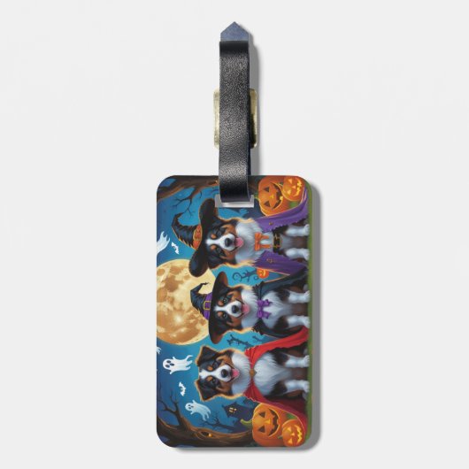 Australian Shepherd Dogs Pumpkin Halloween Grappig Bagagelabel (Achterkant verticaal)