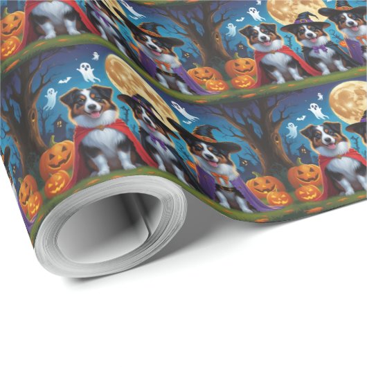 Australian Shepherd Dogs Pumpkin Halloween Grappig Cadeaupapier (Rol Hoek)