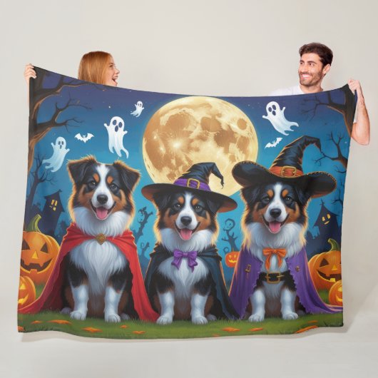 Australian Shepherd Dogs Pumpkin Halloween Grappig Fleece Deken (In situ)
