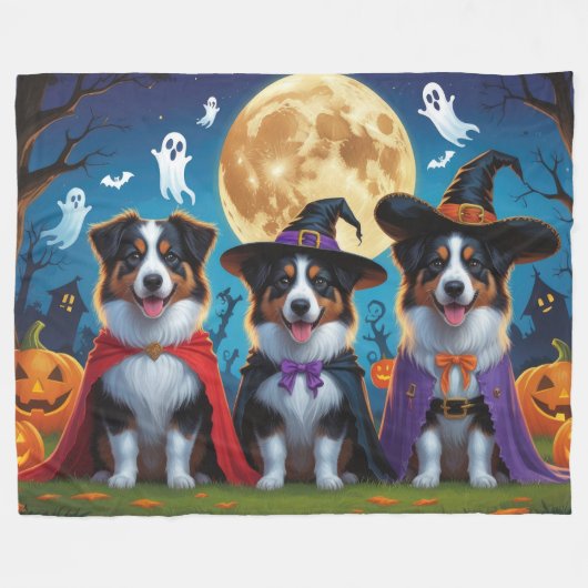 Australian Shepherd Dogs Pumpkin Halloween Grappig Fleece Deken (Voorkant (Horizontaal))