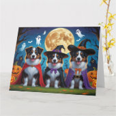Australian Shepherd Dogs Pumpkin Halloween Grappig Kaart (Gele Bloem)