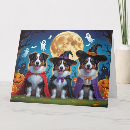 Australian Shepherd Dogs Pumpkin Halloween Grappig Kaart (Voorkant)