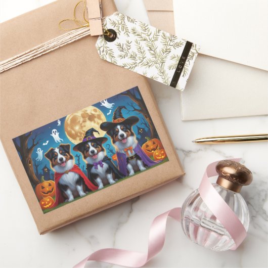 Australian Shepherd Dogs Pumpkin Halloween Grappig Rechthoekige Sticker (Geschenken)