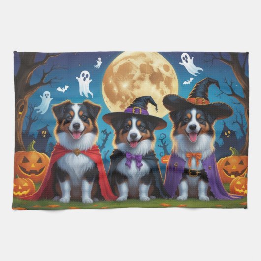 Australian Shepherd Dogs Pumpkin Halloween Grappig Theedoek (Horizontaal)