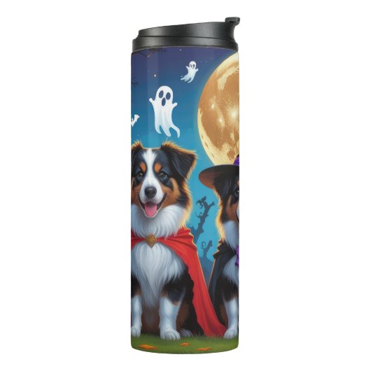 Australian Shepherd Dogs Pumpkin Halloween Grappig Thermosbeker (Gedraaid links)