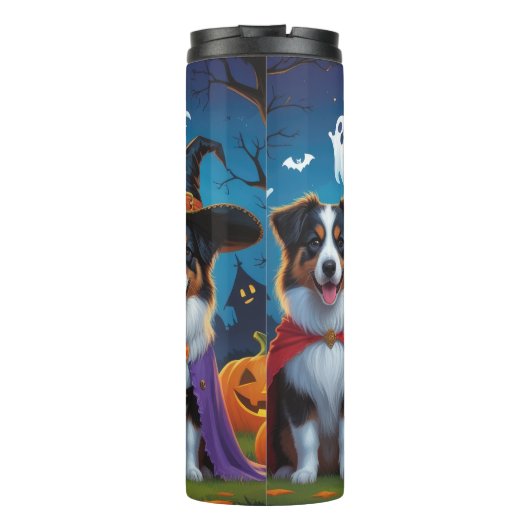 Australian Shepherd Dogs Pumpkin Halloween Grappig Thermosbeker (Achterkant)