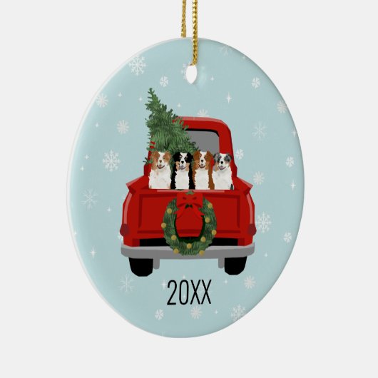 Australian Shepherd Dogs rode kerstman Keramisch Ornament (Rechts)