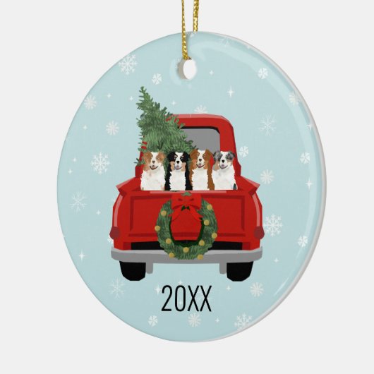 Australian Shepherd Dogs rode kerstman Keramisch Ornament (Links)