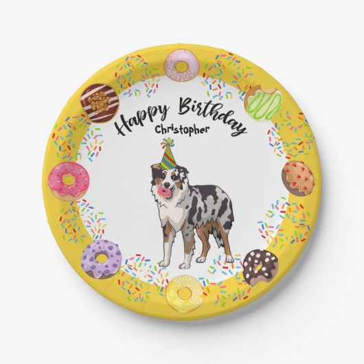 Australian Shepherd Donut Birthday Party Bord (Voorkant)