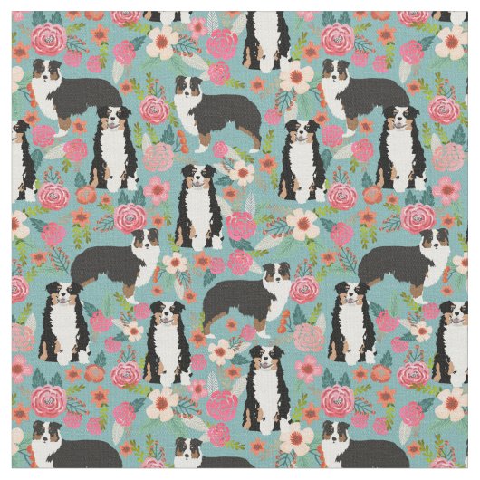 Australian Shepherd driekleurige  floralen Stof (Close Up)