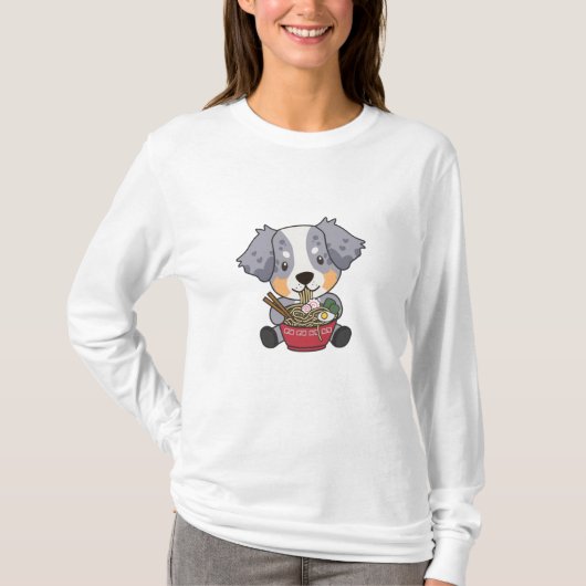 Australian Shepherd Eating Ramen Sweet Kawaii T-shirt (Voorkant)
