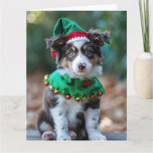 Australian Shepherd Elf Puppy Kerst Kaart (Voorkant)