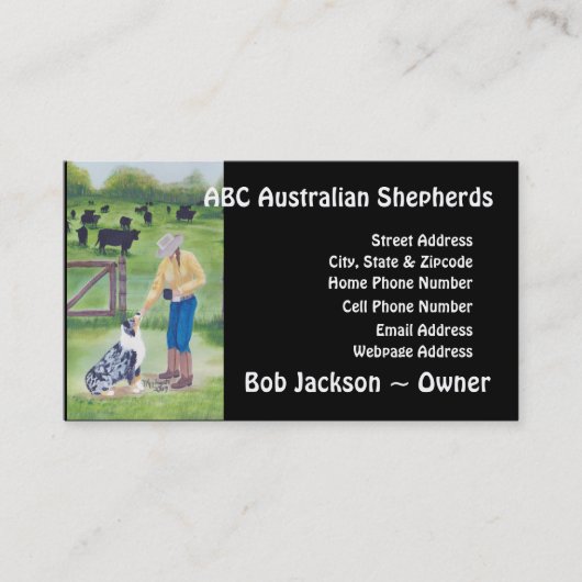 Australian Shepherd "End of the Day" schilderen Visitekaartje (Voorkant)