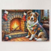 Australian Shepherd Fireplace with Christmas Light Legpuzzel (Horizontaal)