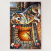 Australian Shepherd Fireplace with Christmas Light Legpuzzel (Verticaal)