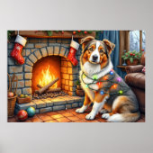 Australian Shepherd Fireplace with Christmas Light Poster (Voorkant)