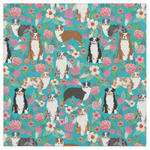 Australian Shepherd  floralen blauwgroen Stof