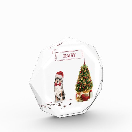 Australian Shepherd Funny kersthond met boom Fotoblokken (Links)