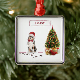 Australian Shepherd Funny kersthond met boom Metalen Ornament