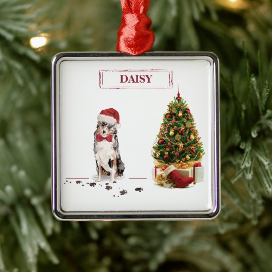Australian Shepherd Funny kersthond met boom Metalen Ornament (Boom)