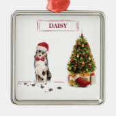 Australian Shepherd Funny kersthond met boom Metalen Ornament (Voorkant)