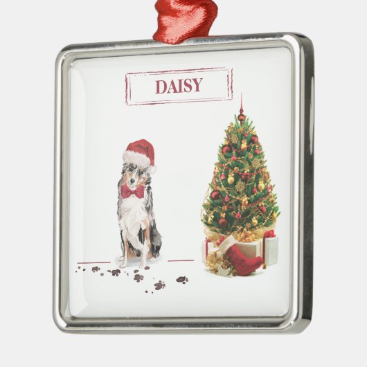Australian Shepherd Funny kersthond met boom Metalen Ornament (Links)