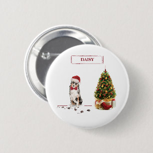 Australian Shepherd Funny kersthond met boom Ronde Button 5,7 Cm