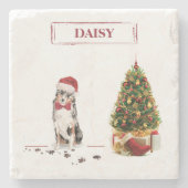 Australian Shepherd Funny kersthond met boom Stenen Onderzetter (Voorkant)