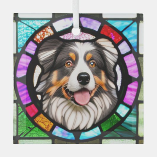 Australian Shepherd "Glas in lood" Glas Ornament (Voorkant)
