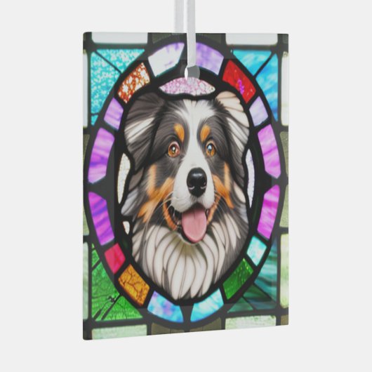 Australian Shepherd "Glas in lood" Glas Ornament (Voorkant Rechts)