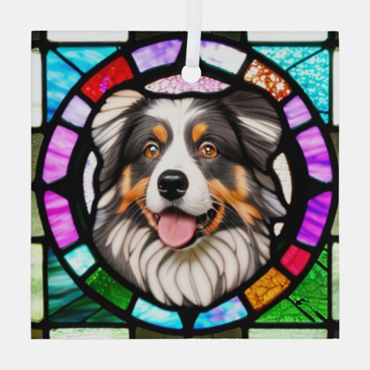 Australian Shepherd "Glas in lood" Glas Ornament (Achterkant)