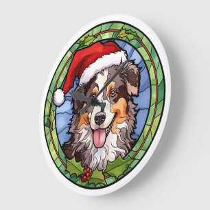 Australian Shepherd Glas in lood Kerst Grote Klok