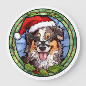 Australian Shepherd Glas in lood Kerst Grote Klok (Voorkant)