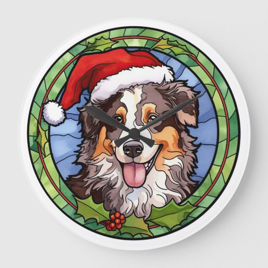 Australian Shepherd Glas in lood Kerst Grote Klok (Voorkant)