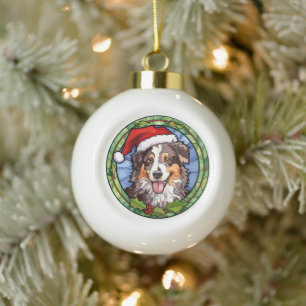Australian Shepherd Glas in lood Kerst Keramische Bal Ornament