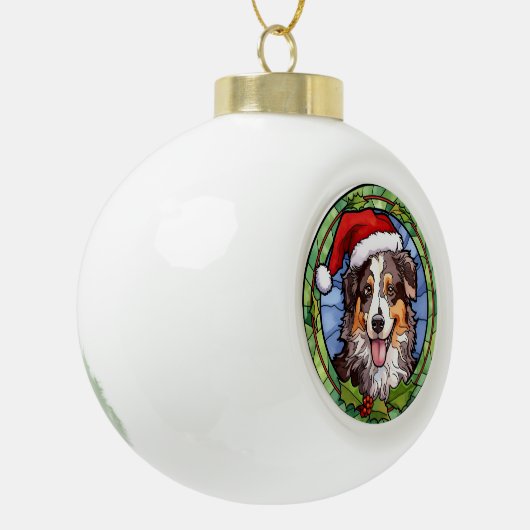 Australian Shepherd Glas in lood Kerst Keramische Bal Ornament (Links)