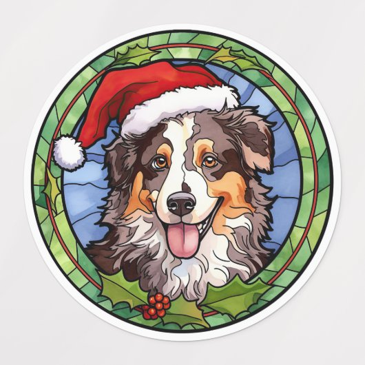 Australian Shepherd Glas in lood Kerst Labels (Design 1)