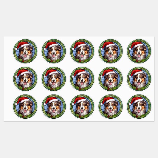 Australian Shepherd Glas in lood Kerst Labels (Vel)
