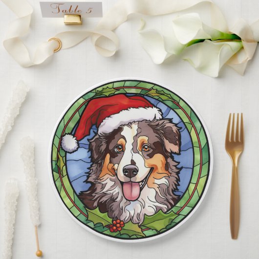 Australian Shepherd Glas in lood Kerst Papieren Bordje (Huwelijk)