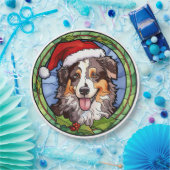 Australian Shepherd Glas in lood Kerst Papieren Bordje (Feest)