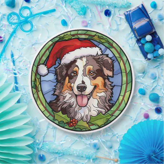 Australian Shepherd Glas in lood Kerst Papieren Bordje (Feest)