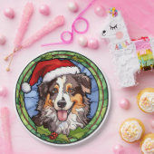 Australian Shepherd Glas in lood Kerst Papieren Bordje (Feest)