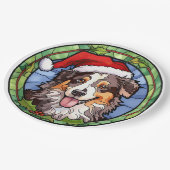 Australian Shepherd Glas in lood Kerst Papieren Bordje (Gekanteld)