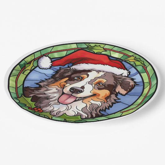 Australian Shepherd Glas in lood Kerst Papieren Bordje (Gekanteld)