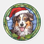 Australian Shepherd Glas in lood Kerst Ronde Sticker (Voorkant)