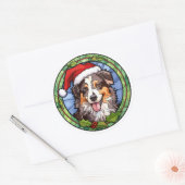 Australian Shepherd Glas in lood Kerst Ronde Sticker (Envelop)