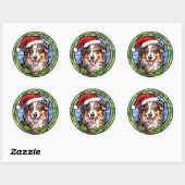 Australian Shepherd Glas in lood Kerst Ronde Sticker (Vel)
