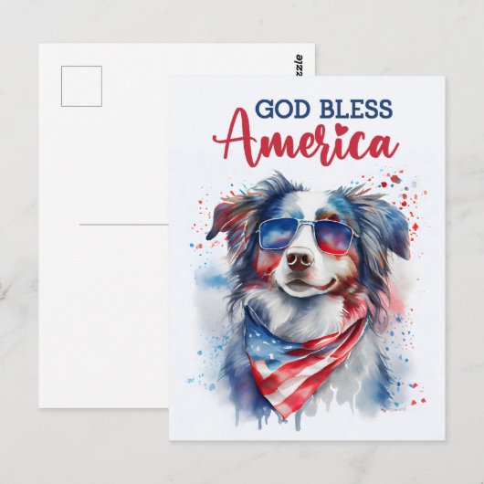 Australian Shepherd, God zegene Amerika Briefkaart (Voorkant / Achterkant)