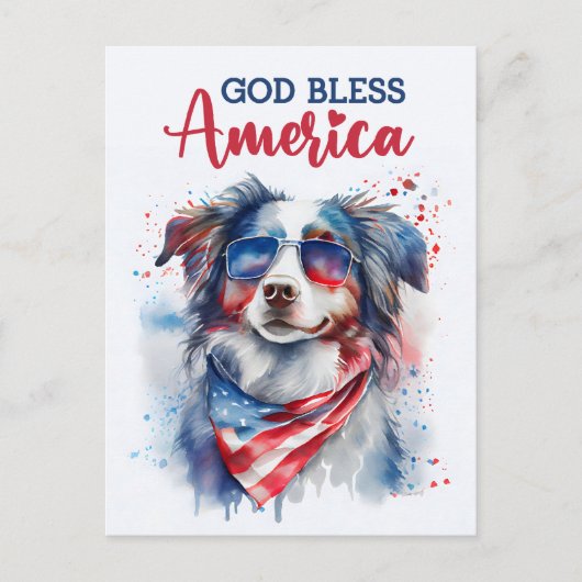 Australian Shepherd, God zegene Amerika Briefkaart (Voorkant)